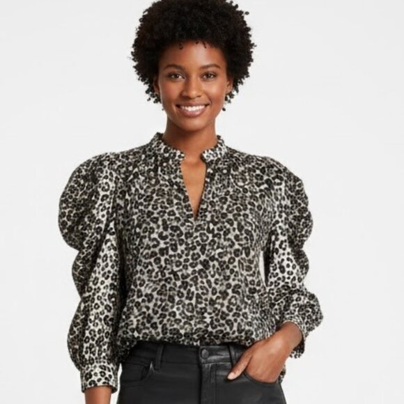 Marie Oliver Cotton Animal Print Blouse Top Shirt Puff Sleeve XS / Small - Picture 1 of 11
